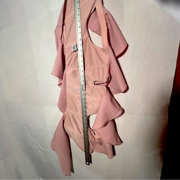 nWOt Hello Miss Women's Large Off Shoulder High Low Pink Ruffle Blouse - Picture 6 of 11